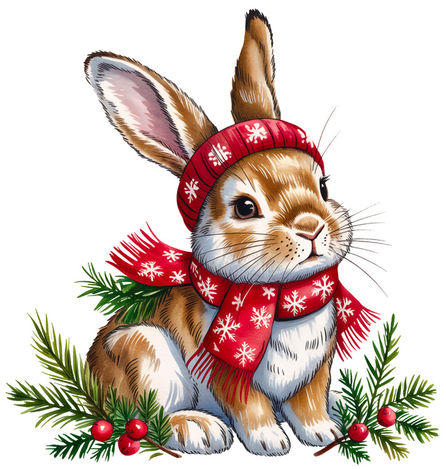 Christmas Bunny Rabbit 100% Cotton Fabric Panel Block EE609