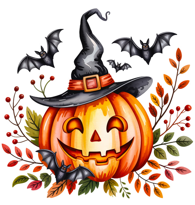 Halloween Pumpkin & Bats 100% Cotton Fabric Panel Block EE610