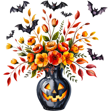 Halloween Flowers & Bats 100% Cotton Fabric Panel Block EE616