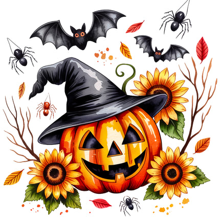 Halloween Pumpkin & Bats 100% Cotton Fabric Panel Block EE620