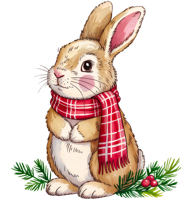 Winter Bunny Rabbit 100% Cotton Fabric Panel Block EE622