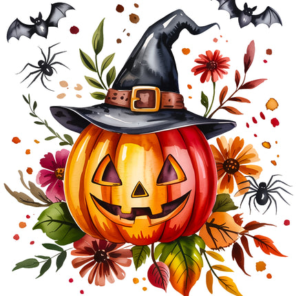 Halloween Pumpkin & Bats 100% Cotton Fabric Panel Block EE623