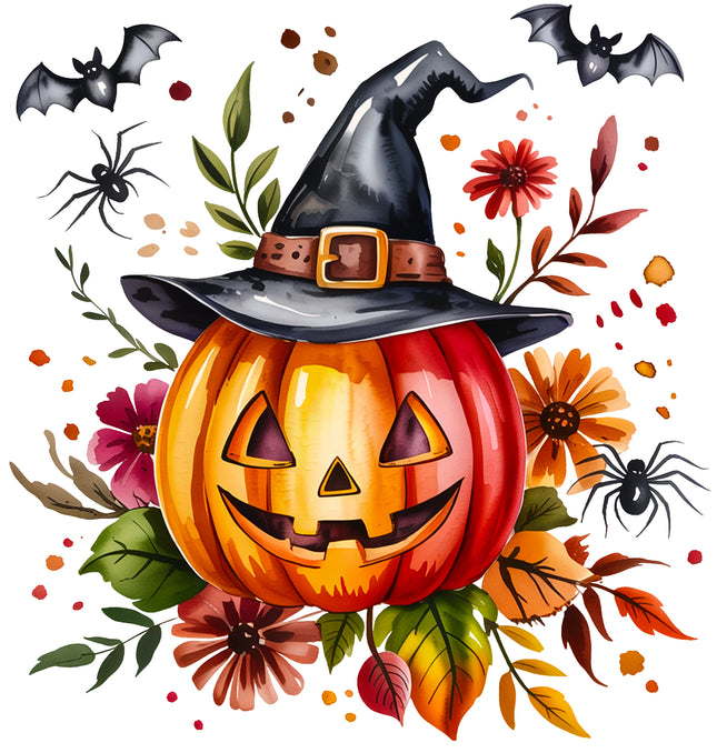 Halloween Pumpkin & Bats 100% Cotton Fabric Panel Block EE623