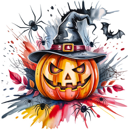 Halloween Pumpkin & Spiders 100% Cotton Fabric Panel Block EE627