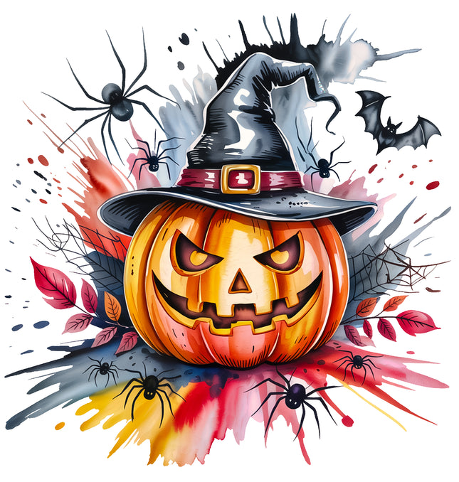 Halloween Pumpkin & Spiders 100% Cotton Fabric Panel Block EE627