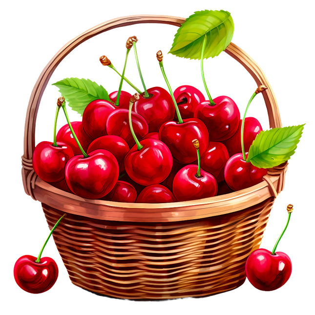 Basket of red cherries fabric panel