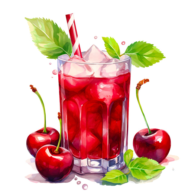 Cherries / Drink 100% Cotton Fabric Panel Block EE659