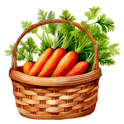 Basket of carrots with green leaves fabric panel