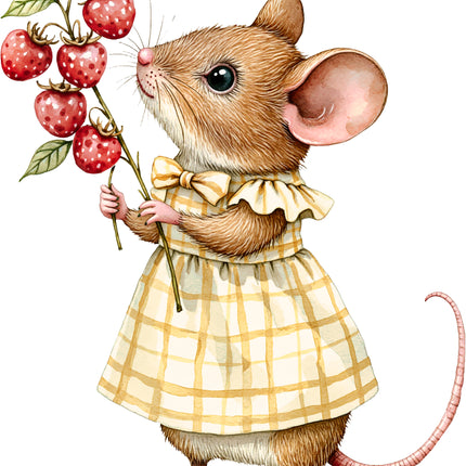 Raspberry Mouse 100% Cotton Fabric Panel Block EE800