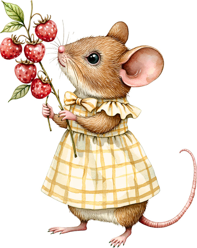 Raspberry Mouse 100% Cotton Fabric Panel Block EE800