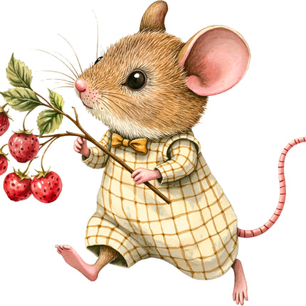 Raspberry Mouse 100% Cotton Fabric Panel Block EE801