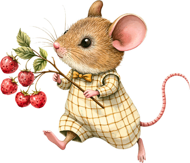 Raspberry Mouse 100% Cotton Fabric Panel Block EE801