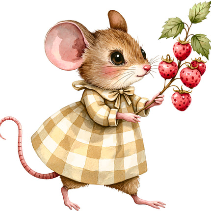 Raspberry Mouse 100% Cotton Fabric Panel Block EE802