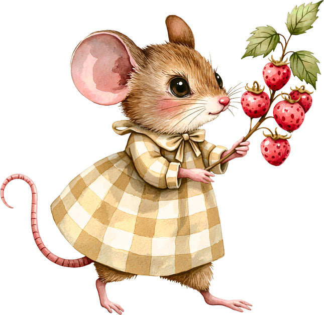 Raspberry Mouse 100% Cotton Fabric Panel Block EE802