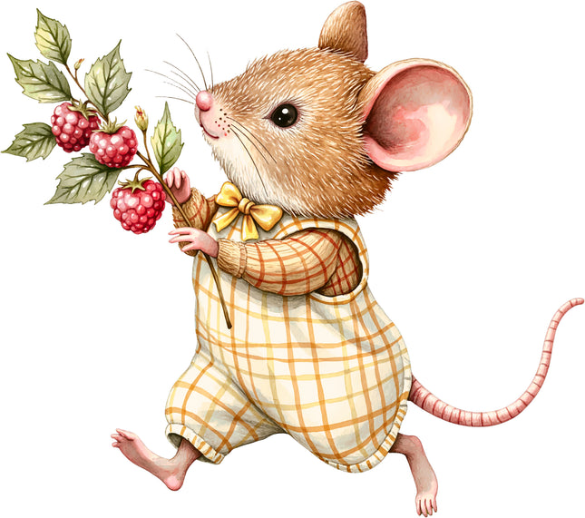 Raspberry Mouse 100% Cotton Fabric Panel Block EE803