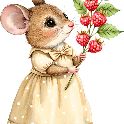 Raspberry Mouse 100% Cotton Fabric Panel Block EE805