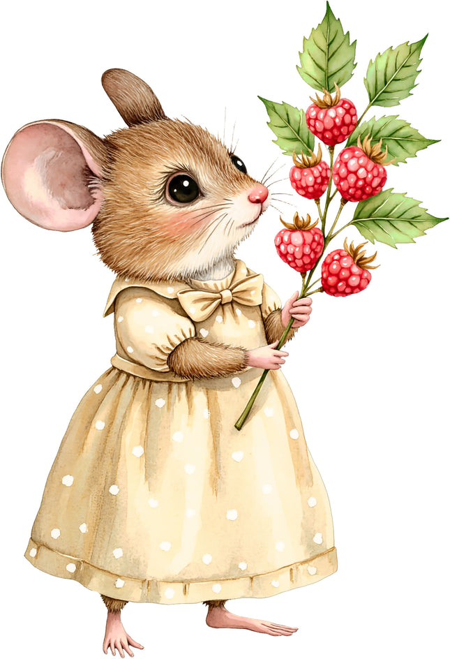 Raspberry Mouse 100% Cotton Fabric Panel Block EE805