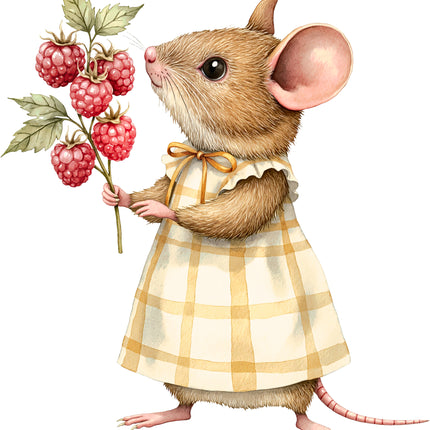 Raspberry Mouse 100% Cotton Fabric Panel Block EE806