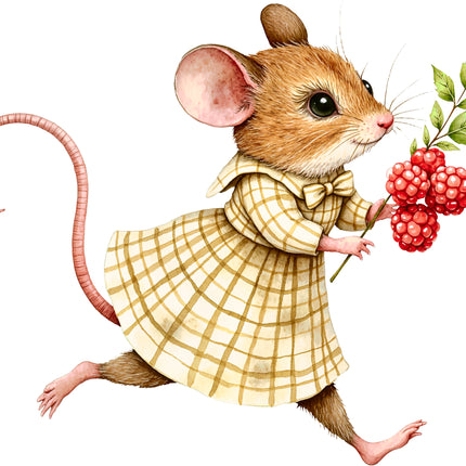 Raspberry Mouse 100% Cotton Fabric Panel Block EE807