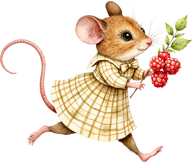 Raspberry Mouse 100% Cotton Fabric Panel Block EE807