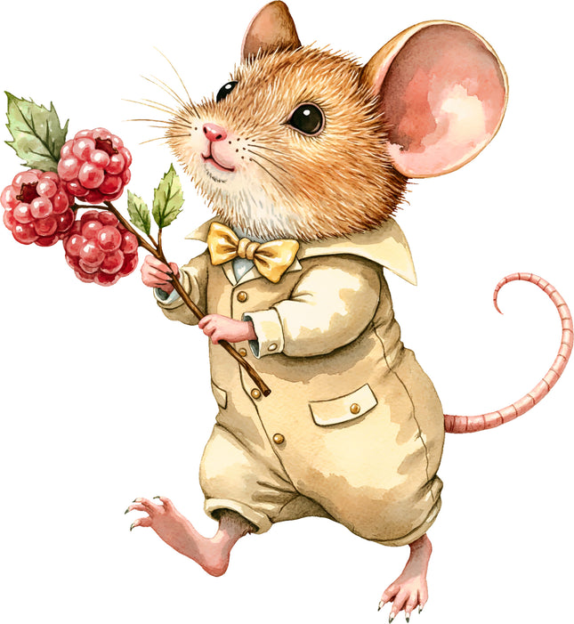 Raspberry Mouse 100% Cotton Fabric Panel Block EE809