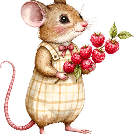 Raspberry Mouse 100% Cotton Fabric Panel Block FLIP-EE810