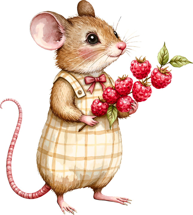 Raspberry Mouse 100% Cotton Fabric Panel Block FLIP-EE810