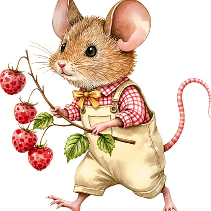 Mouse And Raspberry Fabric Raspberry Mouse 100% Cotton Fabric Panel Block EE811 – Saphie's Fabrics