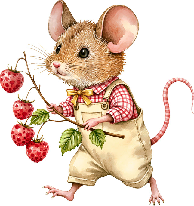 Raspberry Mouse 100% Cotton Fabric Panel Block EE811