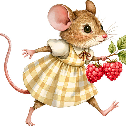 Raspberry Mouse 100% Cotton Fabric Panel Block EE812