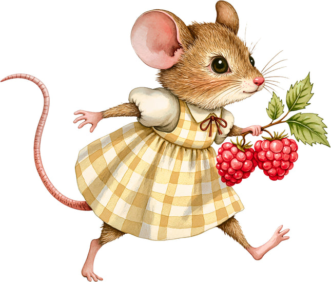 Raspberry Mouse 100% Cotton Fabric Panel Block EE812