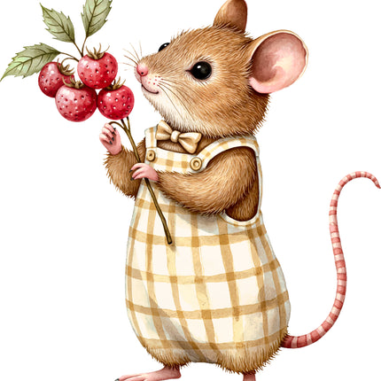 Raspberry Mouse 100% Cotton Fabric Panel Block EE813