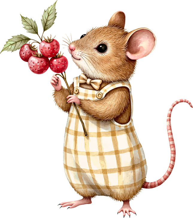 Raspberry Mouse 100% Cotton Fabric Panel Block EE813