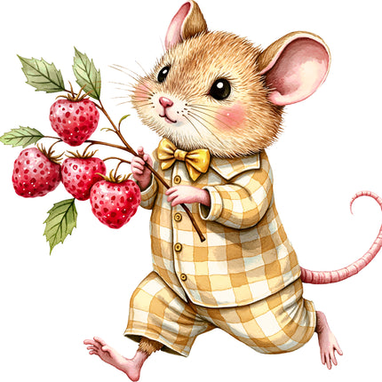 Raspberry Mouse 100% Cotton Fabric Panel Block EE814