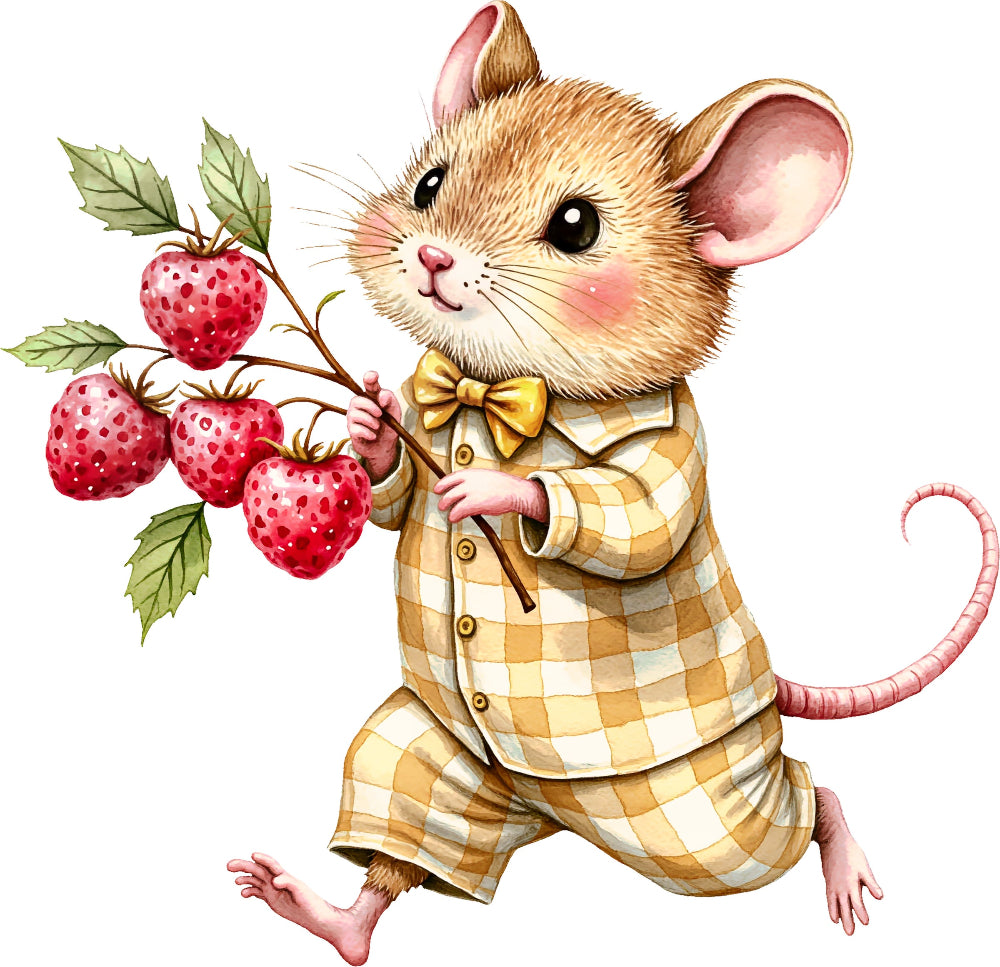 Mouse And Raspberry Fabric Raspberry Mouse 100% Cotton Fabric Panel Block EE814 – Saphie's Fabrics