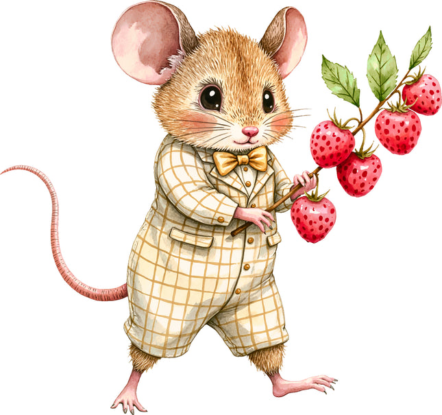 Raspberry Mouse 100% Cotton Fabric Panel Block EE815