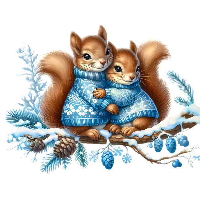 Winter Squirrels 100% Cotton Fabric Panel Block EE871