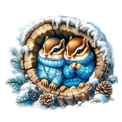 Winter Chipmunks 100% Cotton Fabric Panel Block EE879