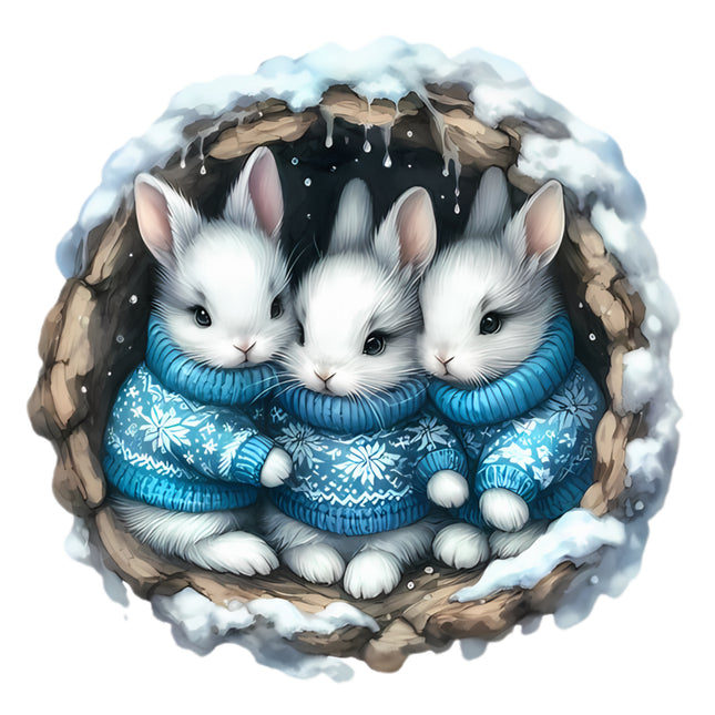 Winter Rabbits 100% Cotton Fabric Panel Block EE883