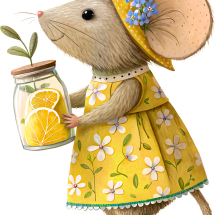 Lemon Mouse 100% Cotton Fabric Panel Block EE890
