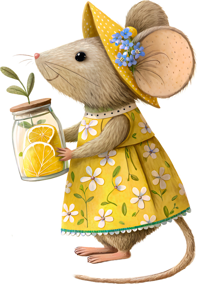 Lemon Mouse 100% Cotton Fabric Panel Block EE890