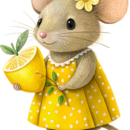 Lemon Mouse 100% Cotton Fabric Panel Block EE891