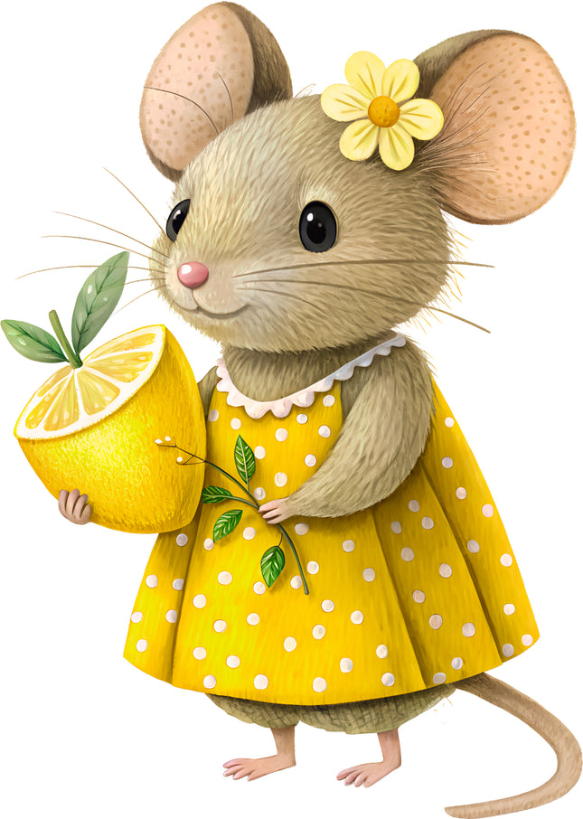 Lemon Mouse 100% Cotton Fabric Panel Block EE891