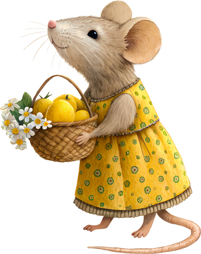 Lemon Mouse 100% Cotton Fabric Panel Block EE893