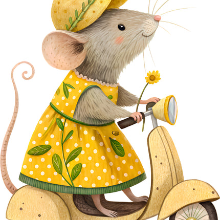 Lemon Mouse 100% Cotton Fabric Panel Block EE896