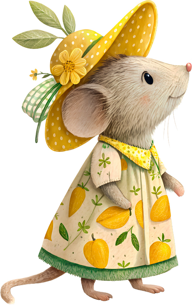 Lemon Mouse 100% Cotton Fabric Panel Block EE897