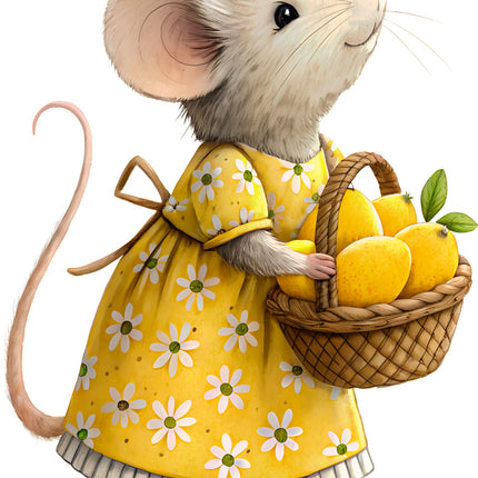 Lemon Mouse 100% Cotton Fabric Panel Block EE898