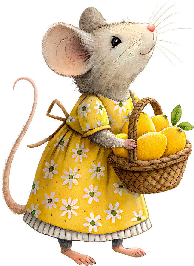 Lemon Mouse 100% Cotton Fabric Panel Block EE898