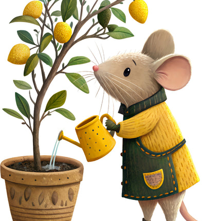 Lemon Mouse 100% Cotton Fabric Panel Block EE899