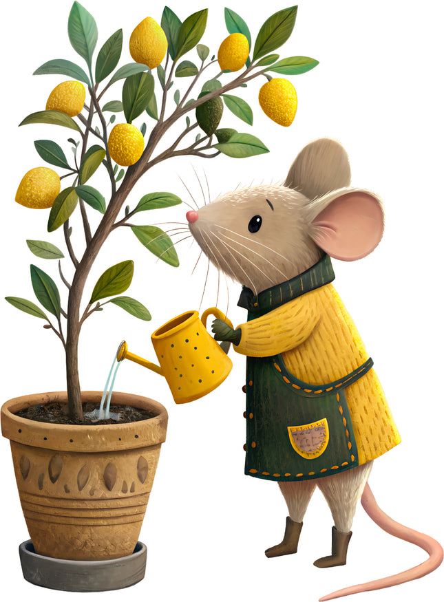 Lemon Mouse 100% Cotton Fabric Panel Block EE899